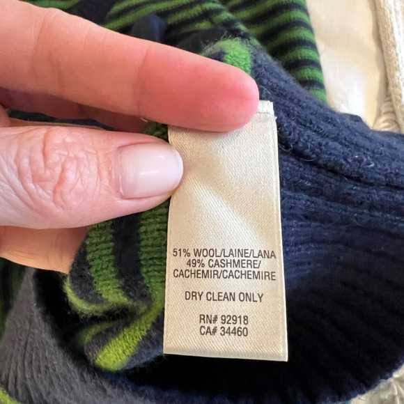 Juicy Couture Navy & Green striped cardigan w/gold buttons. Cashmere/wool blend - Picture 2 of 5